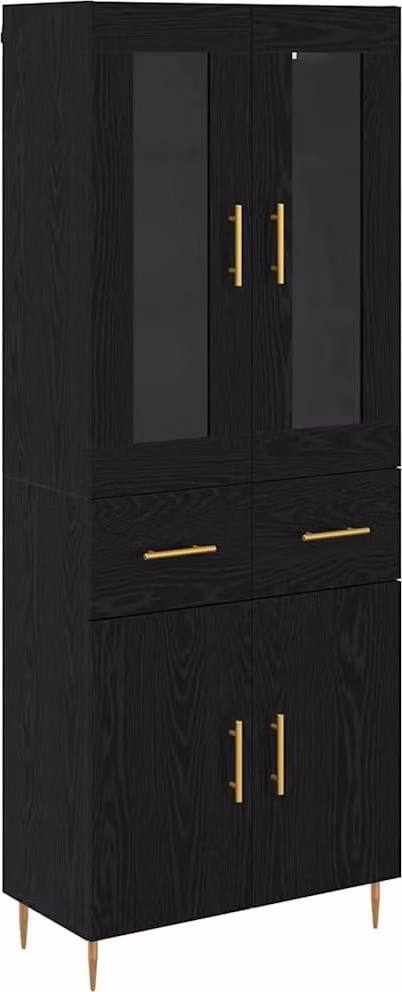 Credenza con cassetto 2 pcs Rovere Nero Legno multistrato