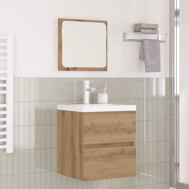Set di mobili da bagno moderno vidaXL composto da mobile lavabo e armadietto specchio in legno bianco e finitura opaca