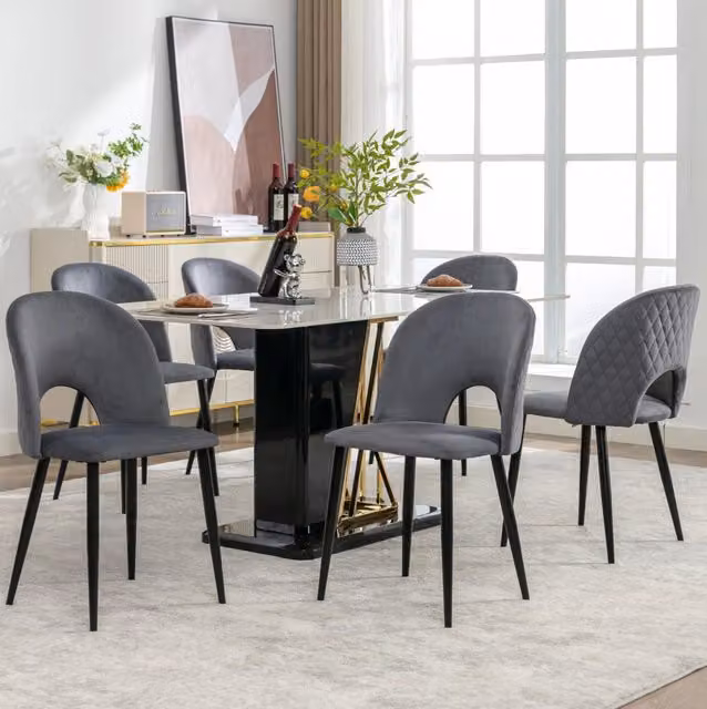 Sedia imbottita 47x44x84 cm con schienale; velluto e piedini regolabili grigio