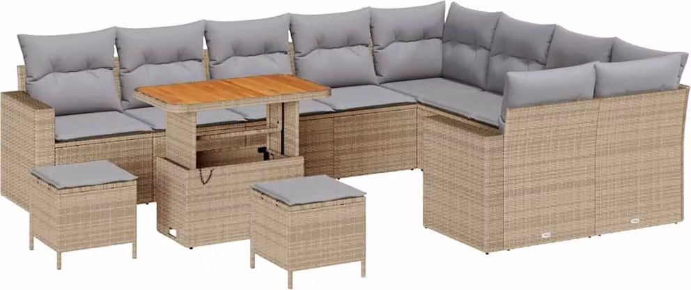 Set Divano da Giardino 12 pcs Beige polyrattan