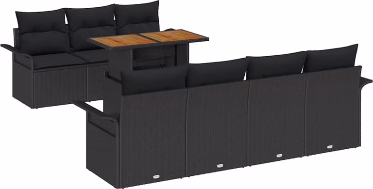 Set Divano da Giardino con archiviazione 8 pcs Nero Poly Rattan