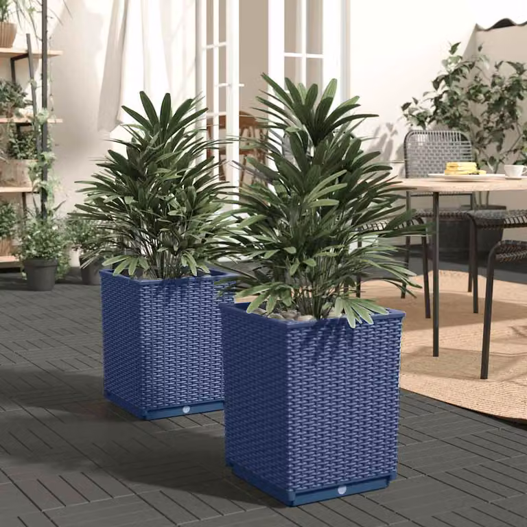 Set di 2 fioriere vidaXL in polipropilene, colore grigio e blu, L 30 cm x P 30 cm x H 37 cm