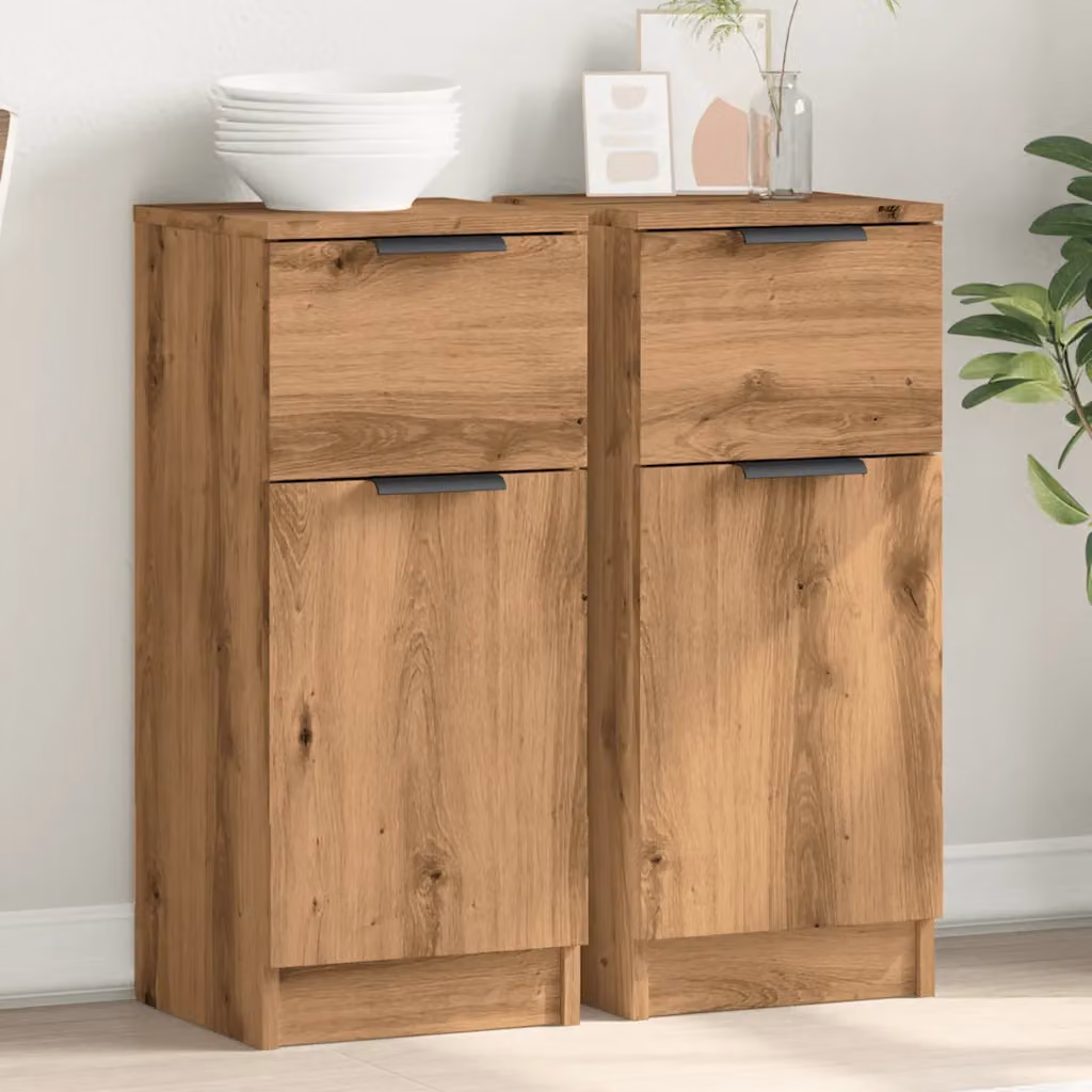 Set di 2 credenze vidaXL in legno multistrato e MDF color rovere, design minimalista per soggiorno o sala da pranzo, L/P/H: 30 x 30 x 70 cm