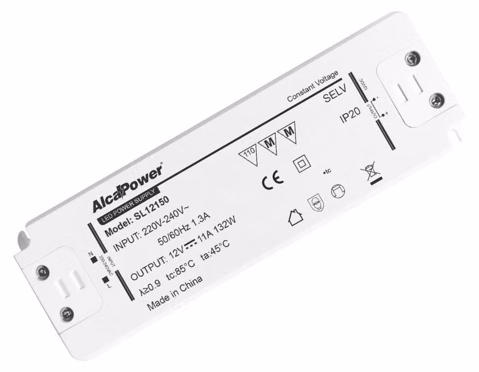 Alcapower Alimentatore Switching 12V 132W 11A per Illuminotecnica IP20 con protezioni integrate da cortocircuito e sovraccarico Slim Design