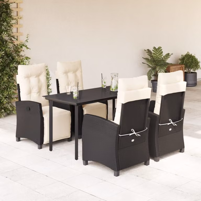 Maison Exclusive - Set da pranzo da giardino 5 pezzi con cuscini in polyrattan nero