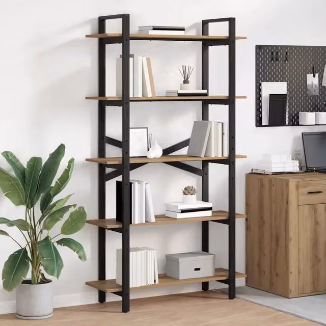 Libreria a scaffali in stile industrial vidaXL in legno e metallo marrone L 100 cm, P 33,5 cm, H 178 cm – 1