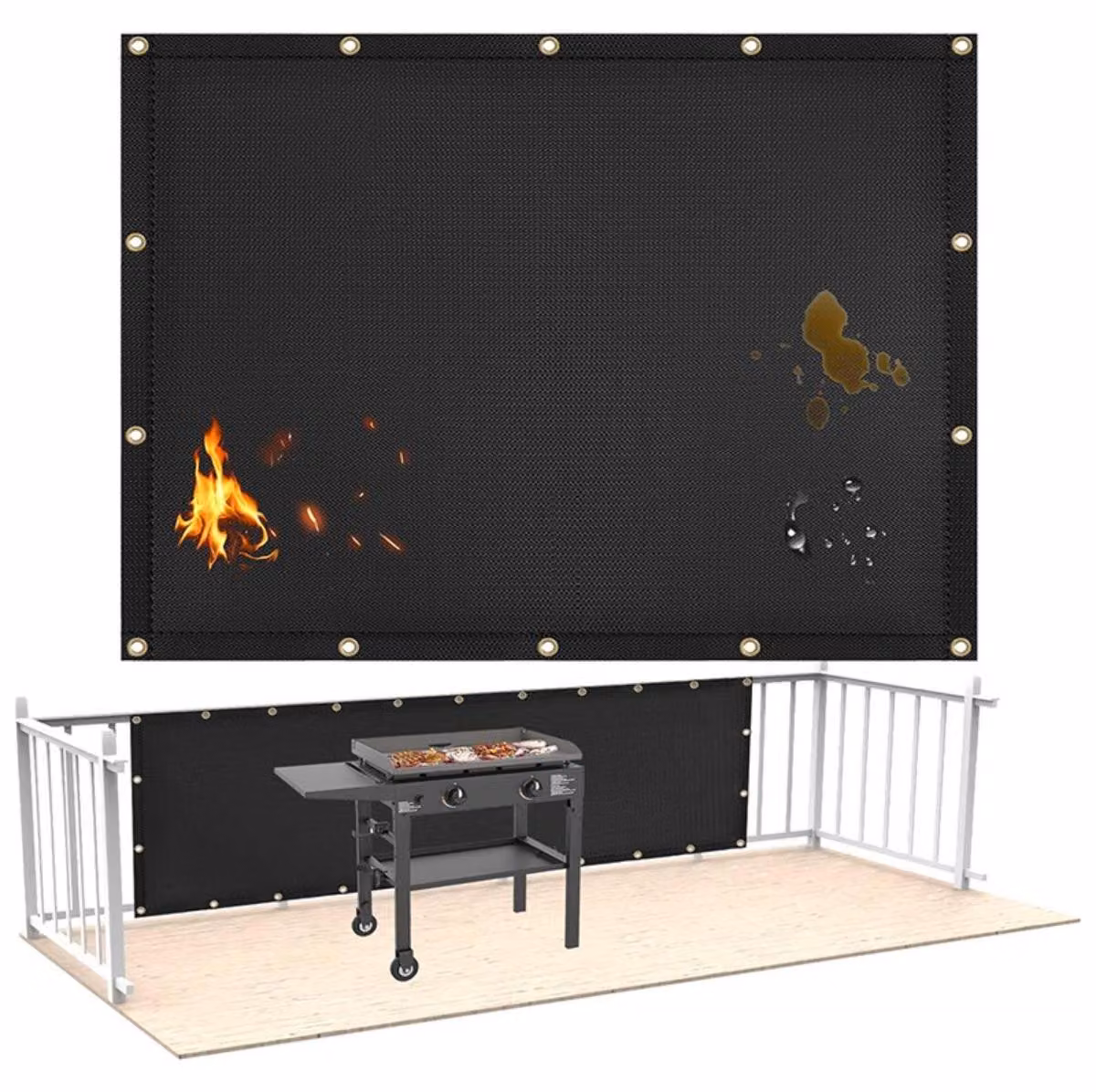 INF Tappetino Termoisolante in Fibra di Vetro Resistente al Fuoco 91.5x122cm Nero con 14 Fascette