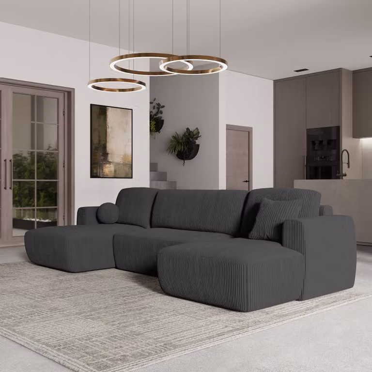 Divano angolare SENTUM P di Masseno con funzione letto a U, divano con box letto, divano da soggiorno, divano, divano letto, set di divani - grigio, POSO 34