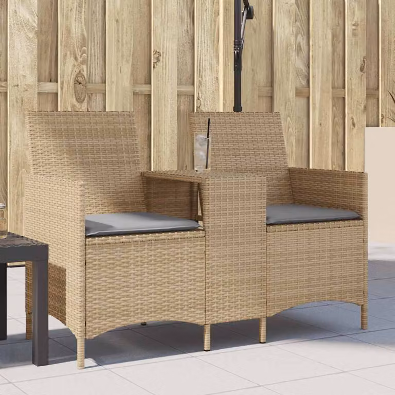 vidaXL Divano da Giardino 2 Posti con Tavolo e Cuscini in Polyrattan Beige e Grigio con Struttura in Metallo