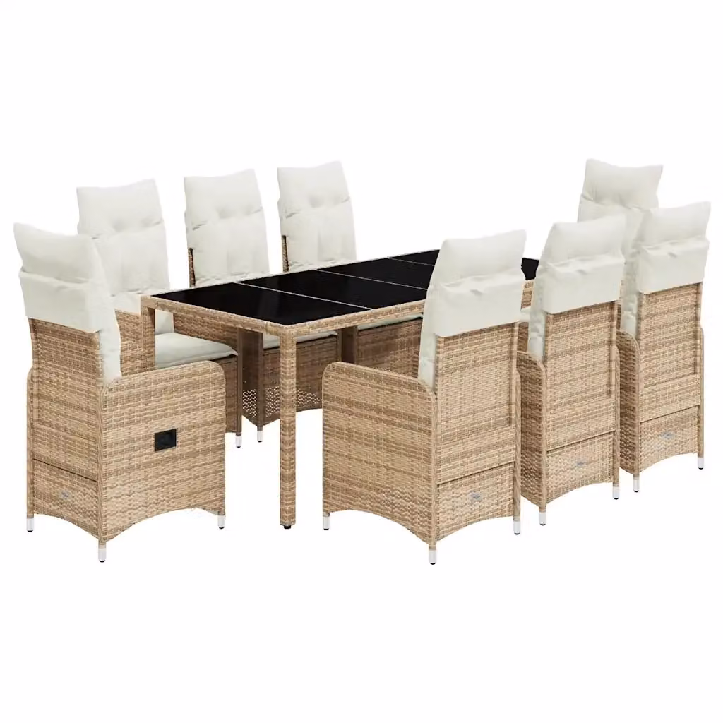 vidaXL Set da Bistrò da Giardino 9 pz in Polyrattan con Cuscini Beige e Bianco – 2