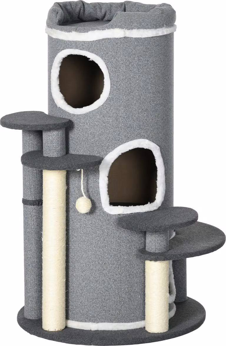Tirole per gatti da 99 cm con cuccia, pallina e piattaforme, arredo per gatti, grigio,