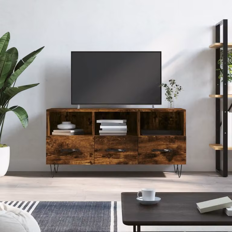 vidaXL Mobile Porta TV Rovere Fumo in Legno e Metallo, L 102 cm x P 36 cm x H 50 cm