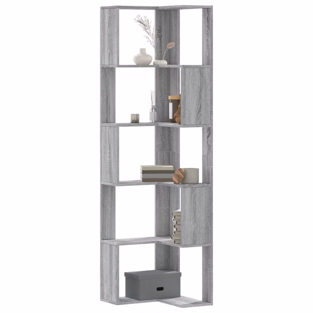 Libreria Angolare vidaXL con 5 Ripiani in Legno e MDF, Grigio, L/P/H: 50 x 50 x 179 cm