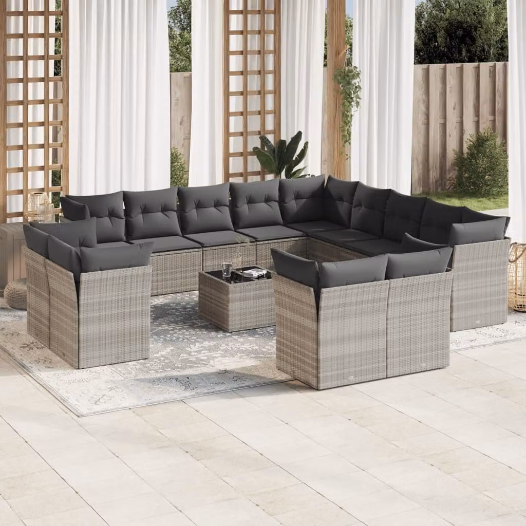 Maison Exclusive - Set da giardino 14 pezzi con cuscini Grigio chiaro Polyrattan