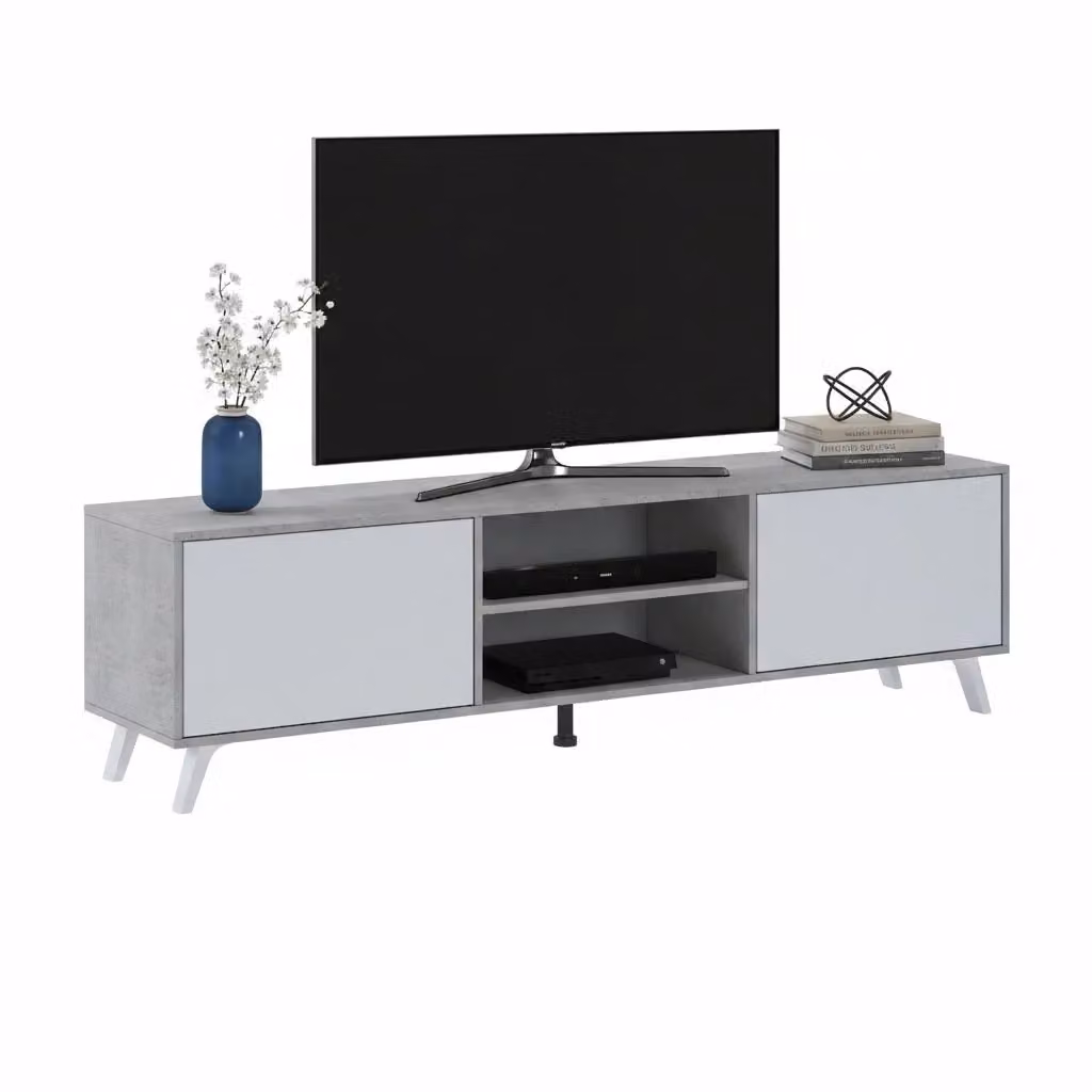 Mobile porta TV moderno DMORA con cassetti, colore grigio e legno, L 180 cm x P 40 cm x H 49 cm – 2