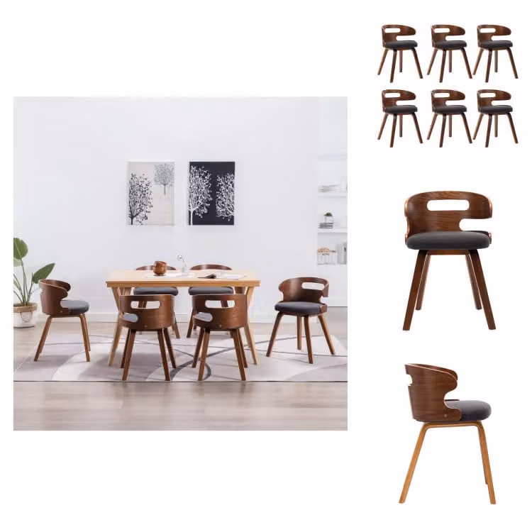 vidaXL Sedie da pranzo 6 pz. Legno curvo e tessuto grigio scuro - Sedie da pranzo