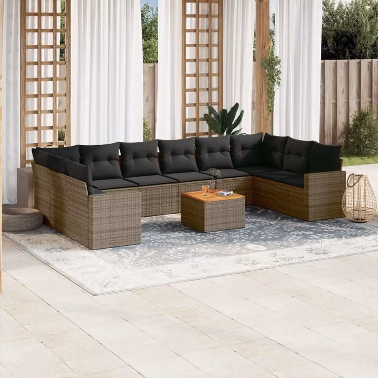 Maison Exclusive - Set Divani da Giardino 11 pz con Cuscini in Polyrattan Grigio