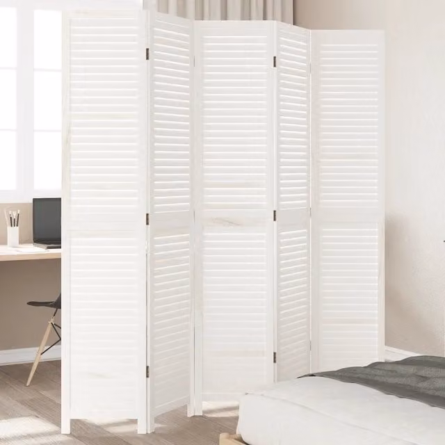 Divisorio Ambienti 5 Pannelli vidaXL Bianco Retrò in Legno e Metallo L: 200 cm, H: 180 cm