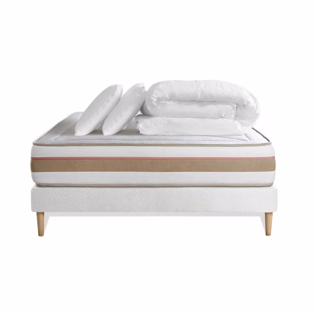 Kit letto completo Le Tendre con materasso 180x200 cm, box spring con doghe, 2 cuscini e piumino, colore bianco, traspirante e anallergico – 2