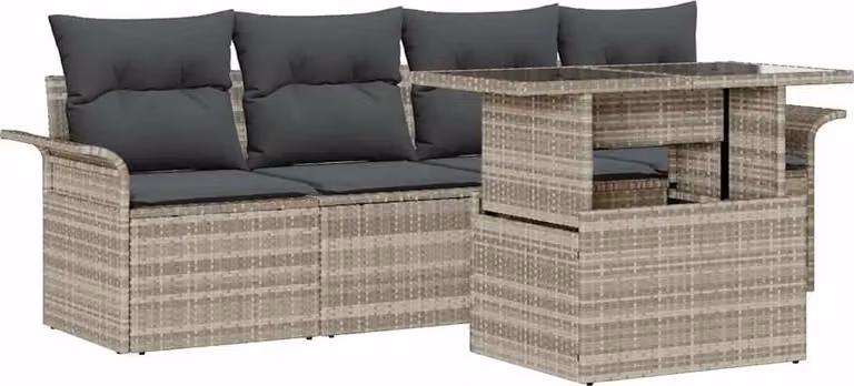 Set Divano da Giardino 5 pcs Grigio chiaro polyrattan
