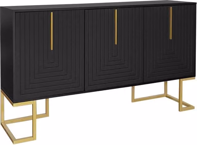 Madia Chicfurn moderna in MDF nero con 3 ante, 2 ripiani regolabili, maniglie e base in metallo per cucina e sala da pranzo L/P/H: 138 x 40 x 80.5 cm