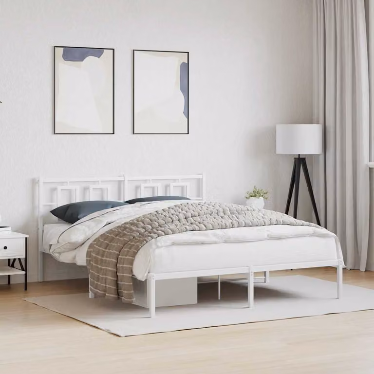 vidaXL Giroletto con Testiera in Metallo Bianco L/P: 150 x 200 cm