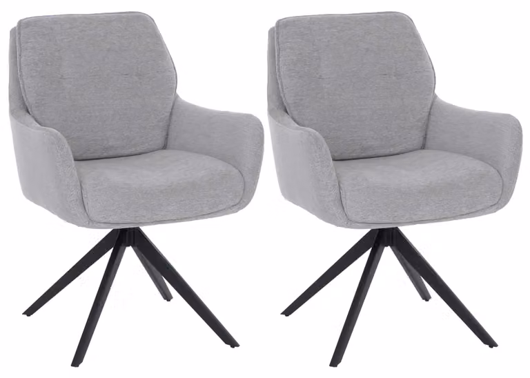 Set di 2 sedie da pranzo modello HWC-Q37, sedia girevole per cucina con sistema di ritorno automatico, rivestita in tessuto chenille (680g/m²), struttura in metallo, colore grigio chiaro