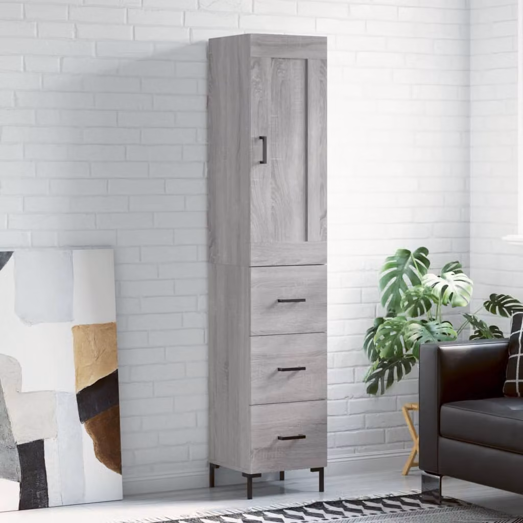 Credenza moderna vidaXL in legno e metallo, Grigio, L/P/H: 34,5 x 34 x 180 cm