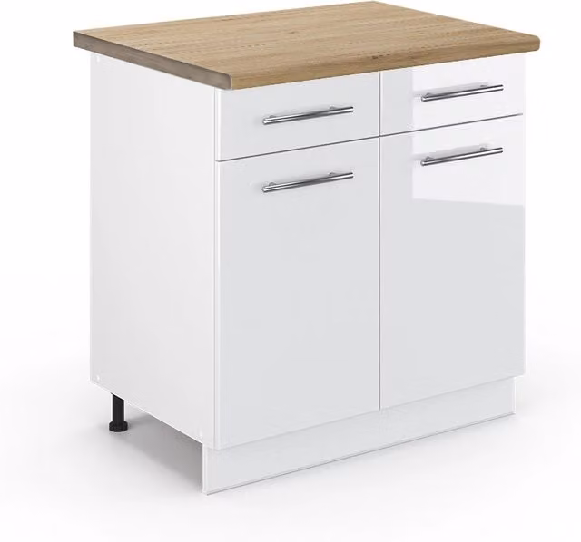 Mobiletto base per cucina Fame-Line Bianco lucido/Bianco 80 cm, PL Rovere Vicco