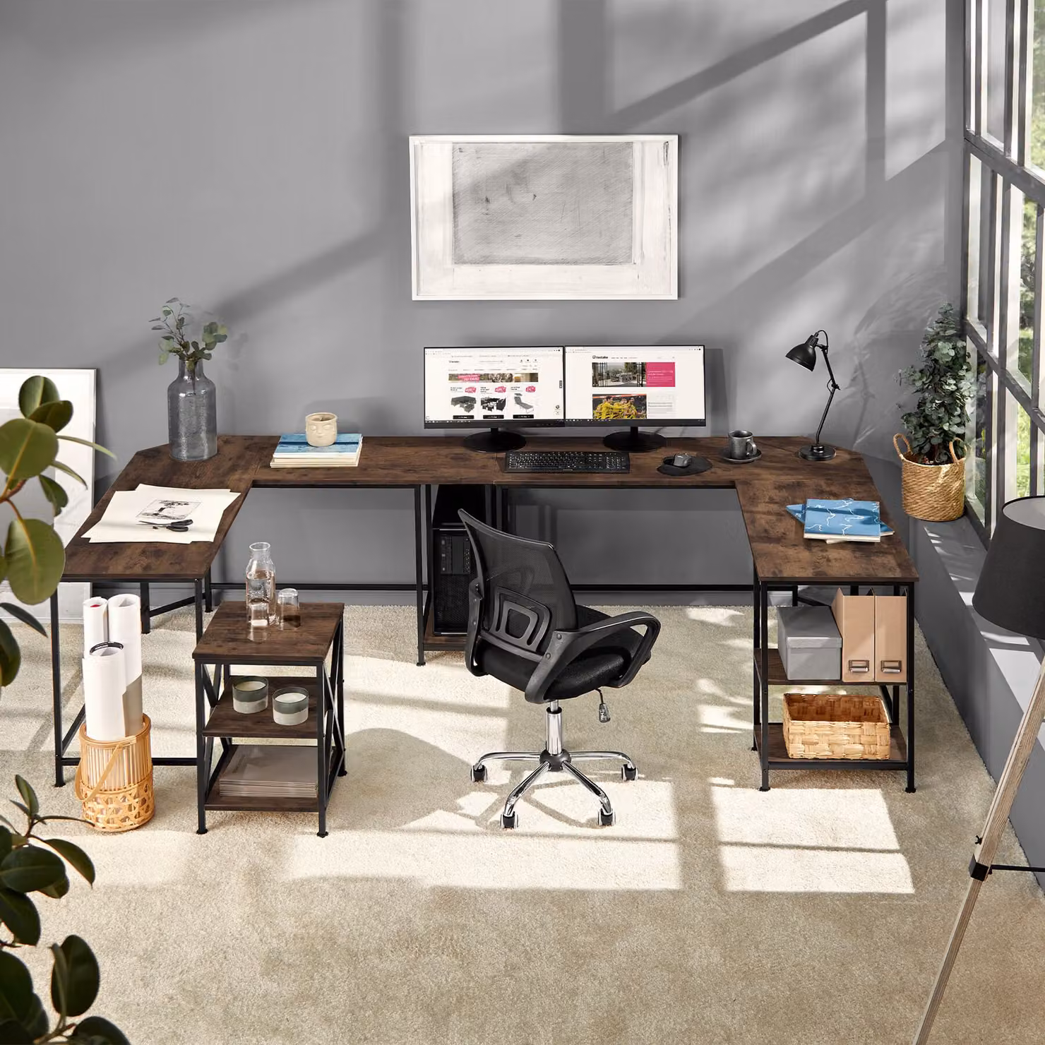 Scrivania angolare TecTake GmbH in stile industriale, colore marrone e nero, L/P/H: 138 x 138 x 75,5 cm – 2