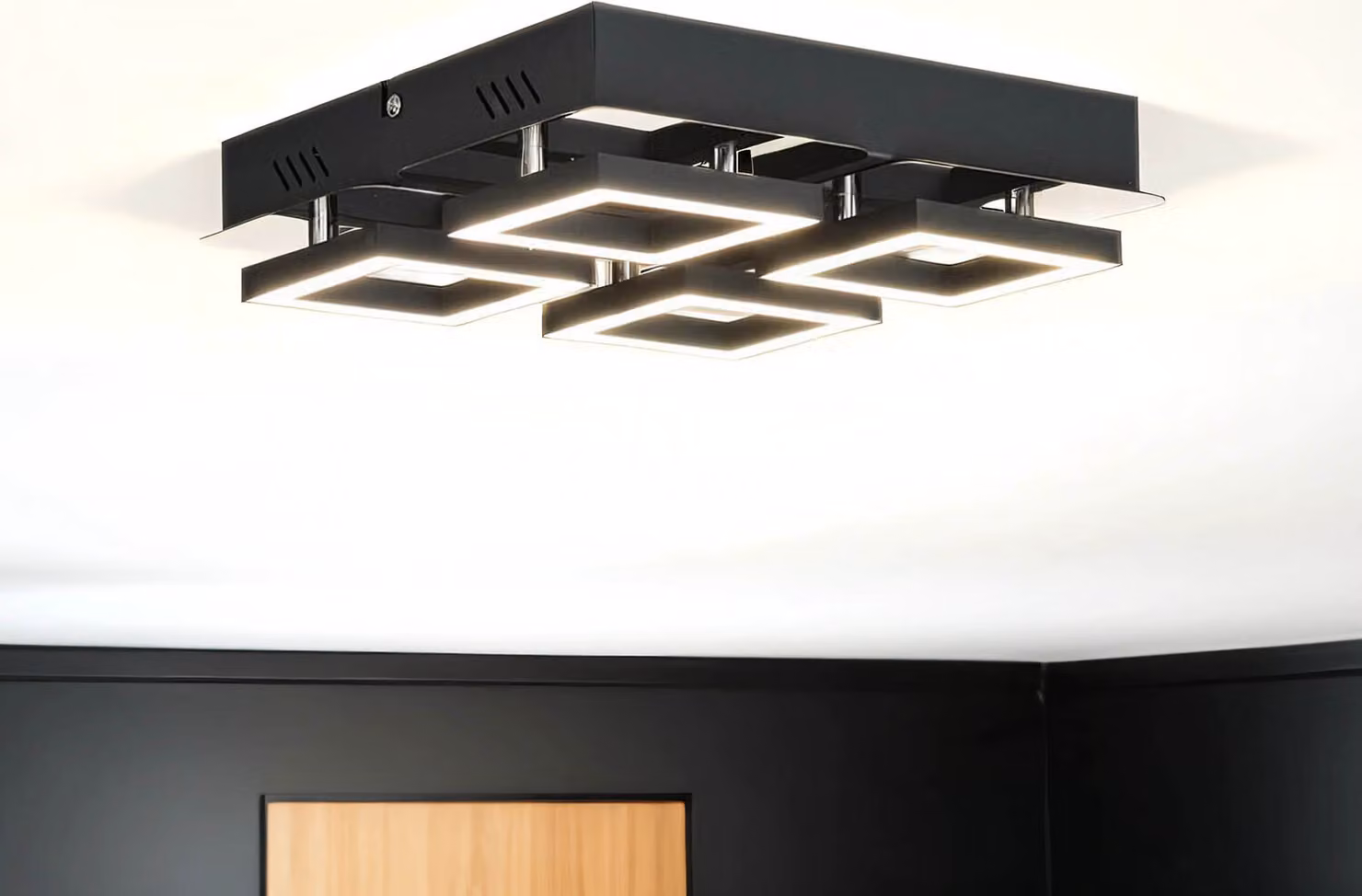 Plafoniera LED 25 cm di larghezza nero cromo quadrato bianco neutro 4200 K 1200 lm