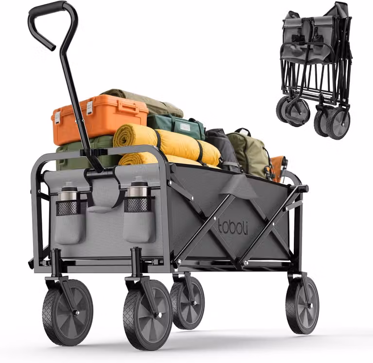 Carrello pieghevole, carrello pieghevole da trasporto, carrello fuoristrada, carrello grigio per il trasporto di carichi fino a 100 kg