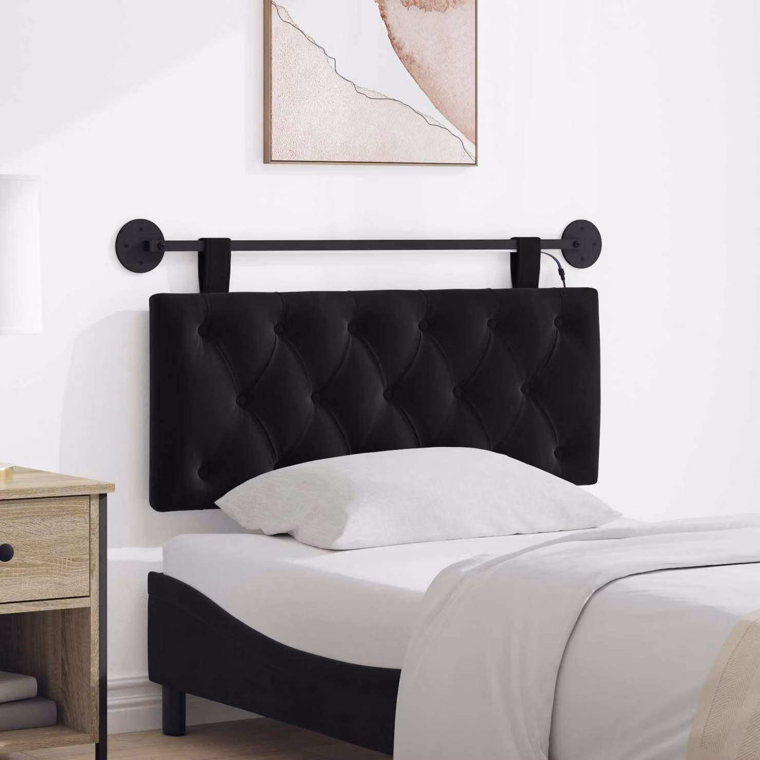 Testiera sospesa vidaXL in velluto nero con illuminazione integrata e pannello imbottito