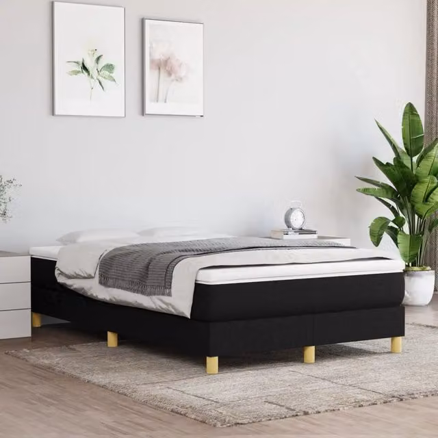 Giroletto a Molle con Materasso-Struttura Letto Nero 120x200 cm in Tessuto