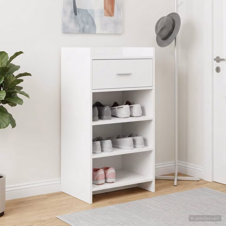 Mobile porta scarpe moderno vidaXL Bianco con ripiani e cassetti L/P/H: 48 x 36 x 92 cm