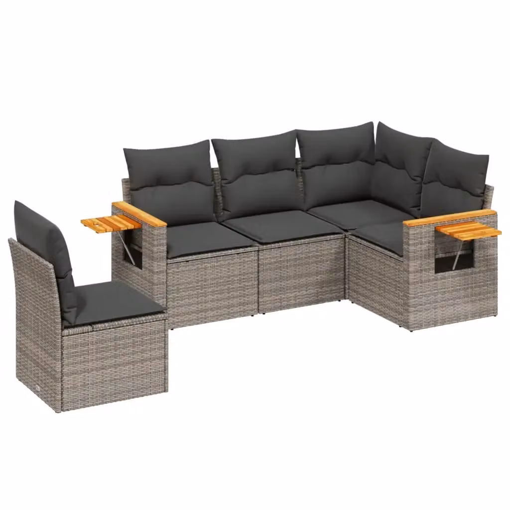 Set Divano da Giardino a L VIDAXL in Polyrattan Grigio con 5 Cuscini – 2