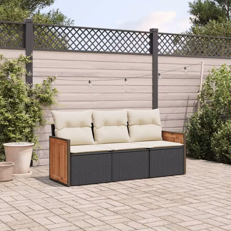 vidaXL Set Divani da Giardino 3 pz in Polyrattan con Cuscini e Rivestimenti Rimovibili Nero e Bianco