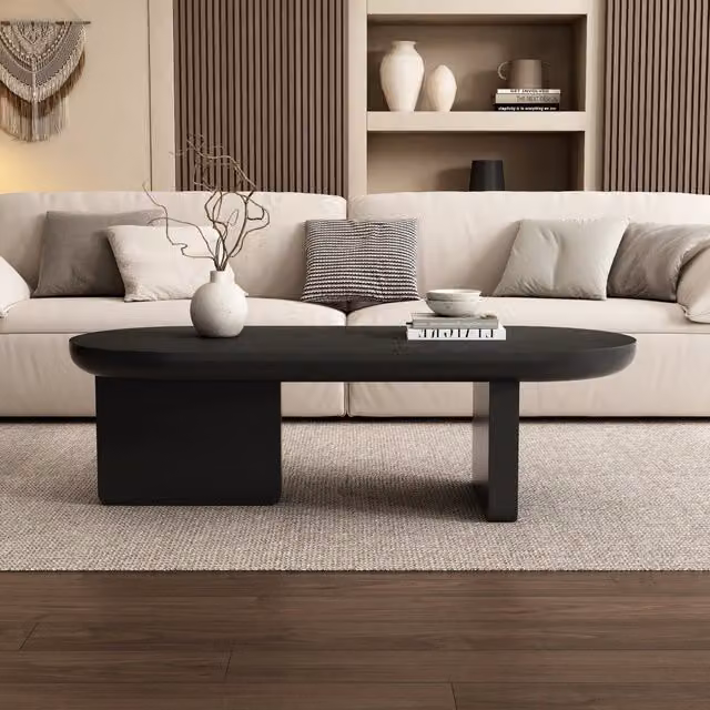 Tavolino da caffè ovale MINIMAL in MDF nero moderno L: 119.7 cm, P: 49.8 cm, H: 35.5 cm