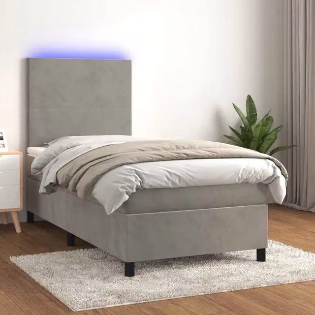 Letto a Molle Materasso e LED-Struttura Letto con Materasso Grigio Chiaro 90x200 cm Velluto 734932