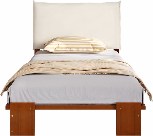 Letto singolo in legno marrone con testiera imbottita e rete stabile, L/P/H: 90 x 200 x 120 cm – 1