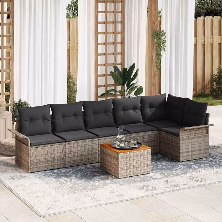 Maison Exclusive - Set Divano da Giardino 7 pcs Grigio Poly Rattan