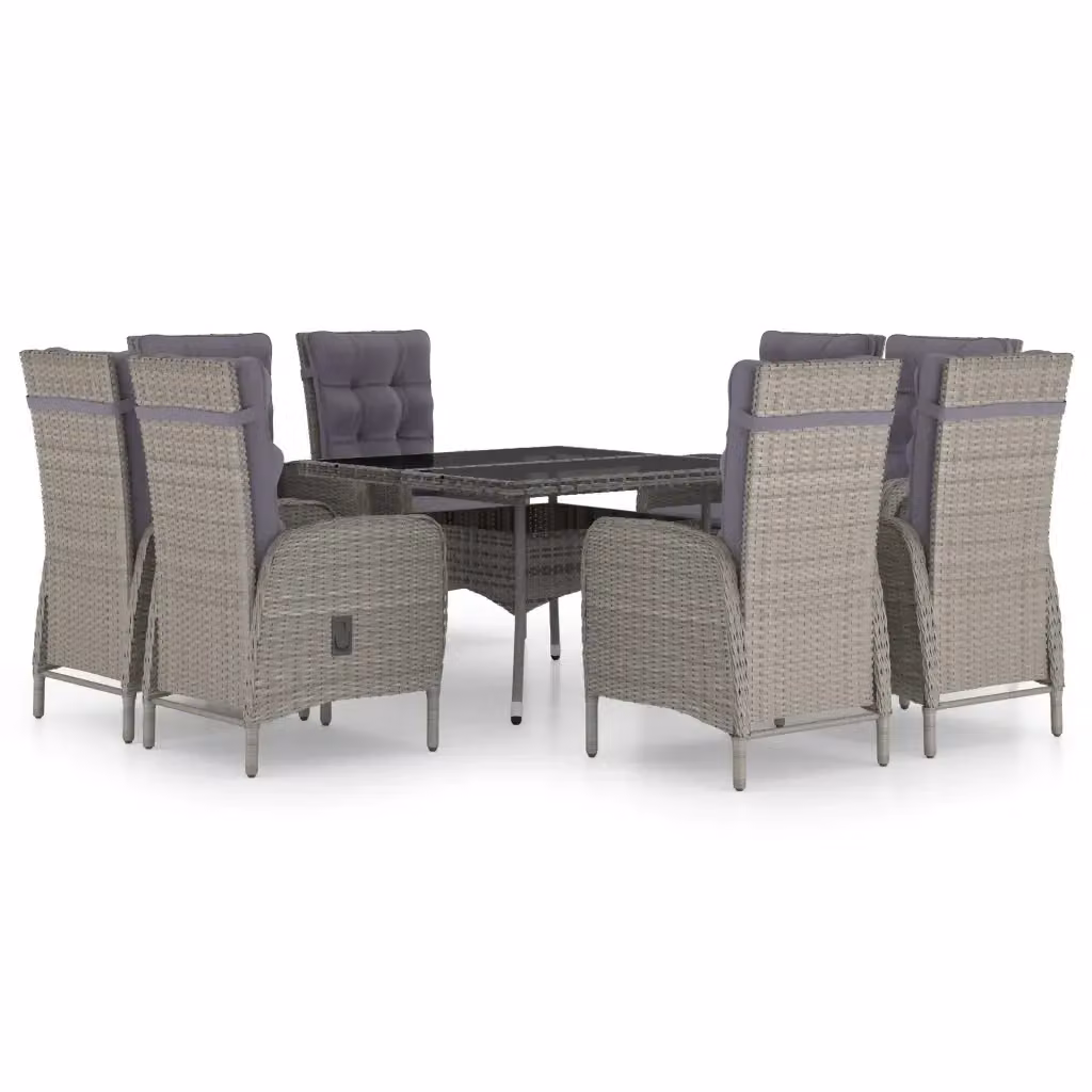 vidaXL Set da Pranzo per Giardino 9 pz in Polyrattan e Vetro Grigio – 2