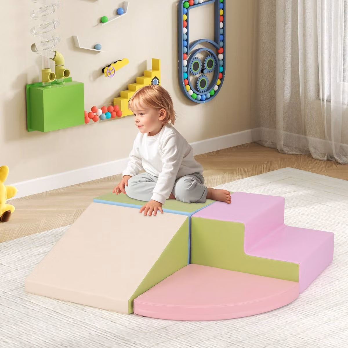 Set di blocchi morbidi in schiuma Costway rosa e multicolore per arrampicarsi e gattonare per bambini