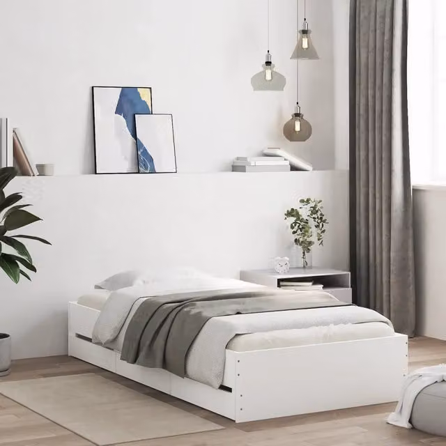 Letto con cassetti vidaXL in legno multistrato bianco L 100 x P 200 x H 33 cm