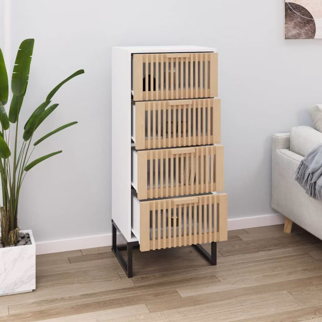 Credenza moderna vidaXL in legno e metallo, colore bianco, L/P/H: 40 x 30 x 95 cm