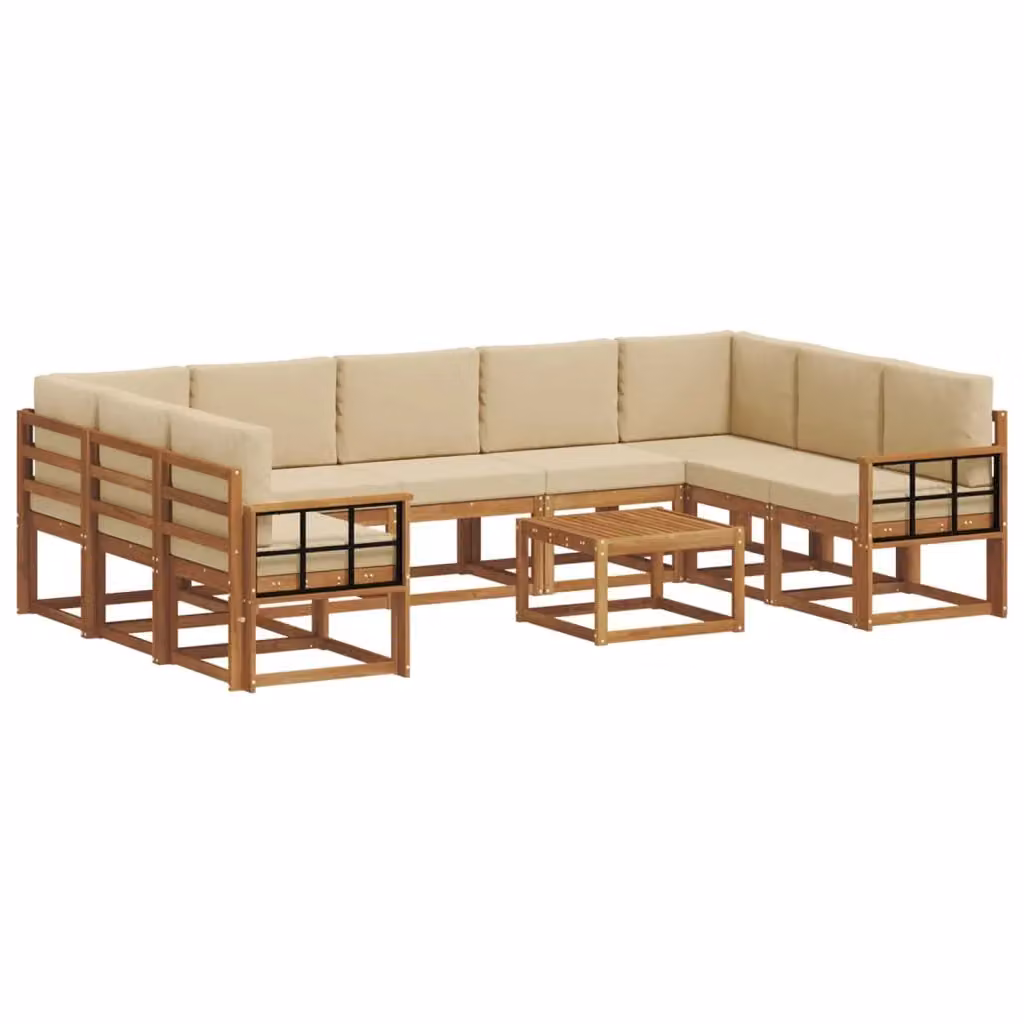 Set di 10 divani da esterno moderni vidaXL in legno di acacia con cuscini beige e marrone – 2