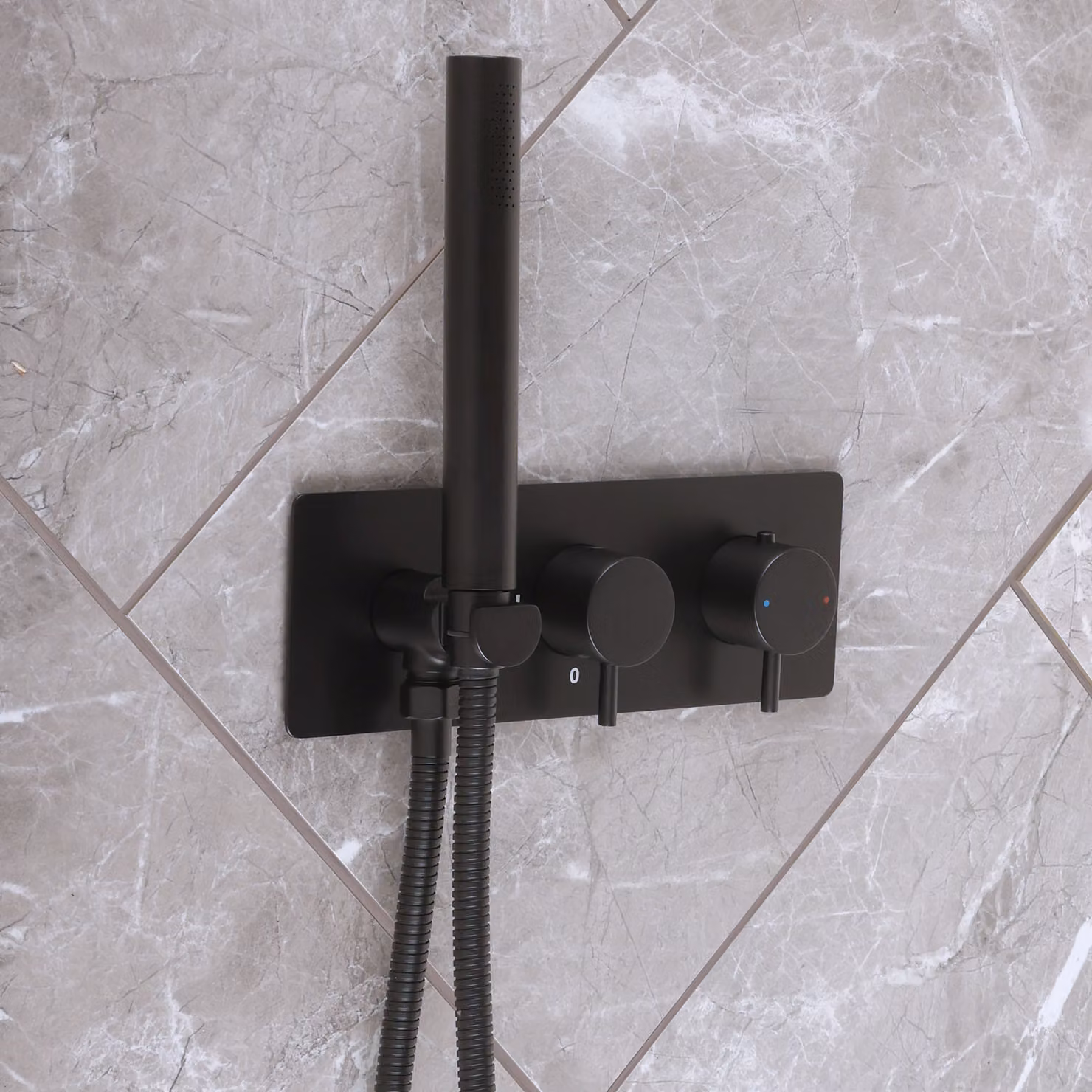 Kit Doccia con Miscelatore Termostatico con Deviatore e Doccetta - Nero - Otto