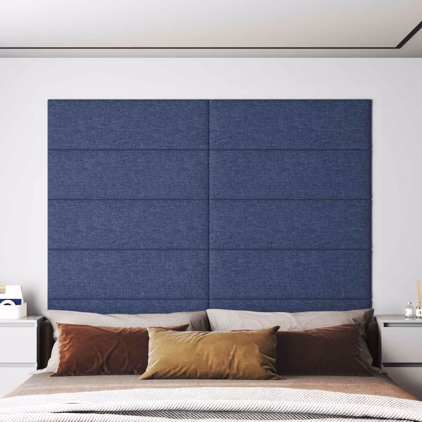 Set di 12 pannelli per testiera da parete vidaXL in tessuto blu, dimensioni singole: L 90 cm x H 30 cm