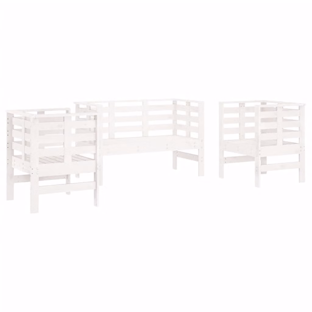 Set Salotto da Giardino 3 pz Bianco in Legno Massello di Pino