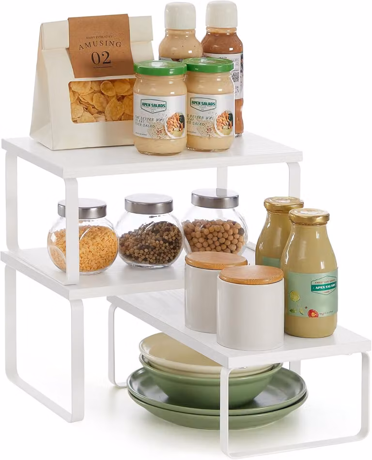 Set di 3 scaffali per erbe aromatiche - Scaffali da cucina impilabili ed espandibili - Realizzati in legno e metallo